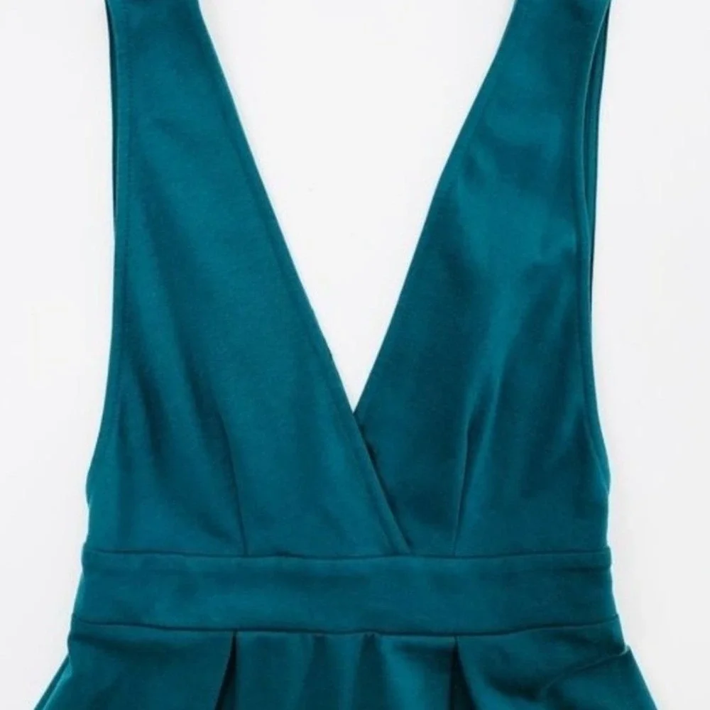 Forever‎ 21 Teal Blue Deep V-Neck Pleated Fit and Flare Mini Dress Womens Small